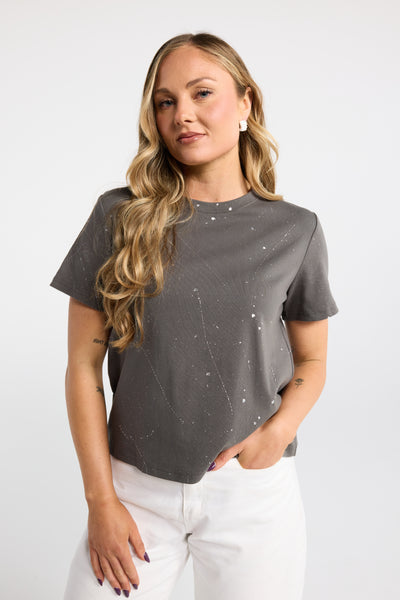 INK SPARKS TEE CHARCOAL CHARCOAL TSHIRT RIBBED TSHIRT PAINT SPLATTER TEE BABY TEE