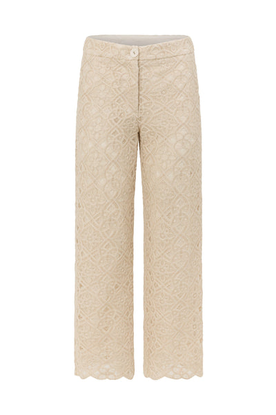 ZOE KRATSMANN DIRECT PANT CREAM LACE PANT WITH STRAIGHT LEG AND SCALLOPED HEM