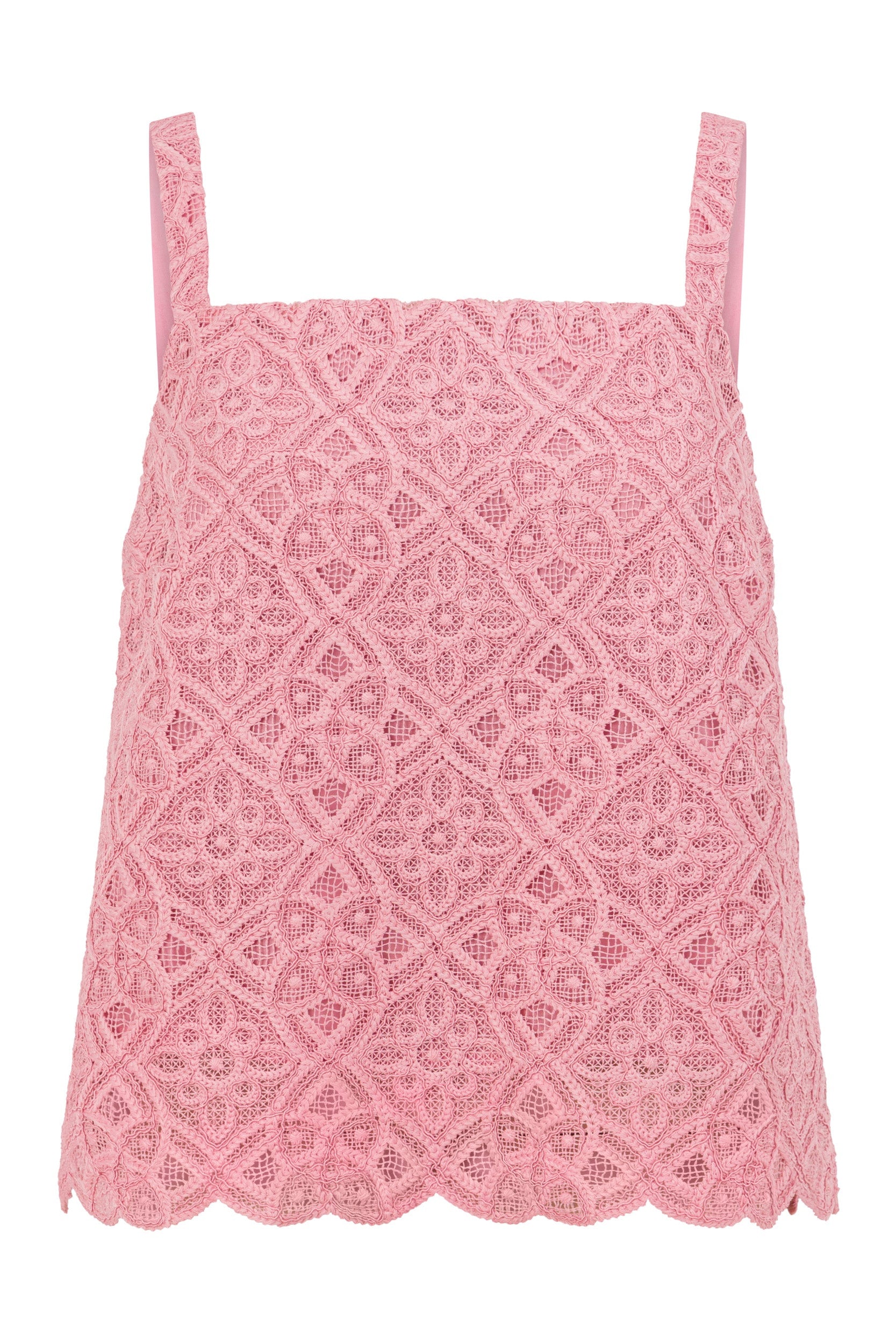 ZOE KRATSMANN LILIUM TOP LACE TANK TOP WITH SQUARE NECK AND SCALLOPED HEM IN PINK OR CREAM 