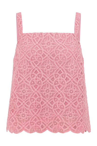 ZOE KRATSMANN LILIUM TOP LACE TANK TOP WITH SQUARE NECK AND SCALLOPED HEM IN PINK OR CREAM 