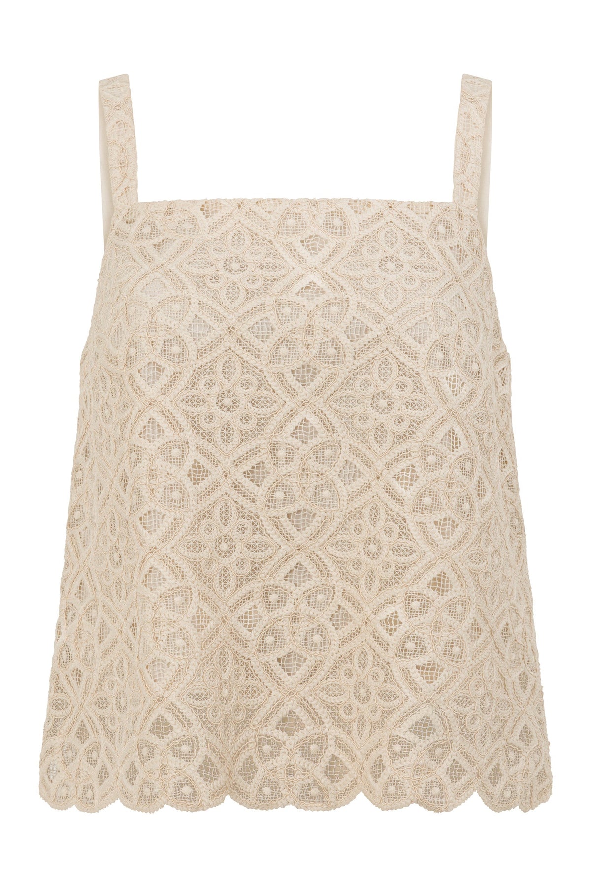 ZOE KRATSMANN LILIUM TOP LACE TANK TOP WITH SQUARE NECK AND SCALLOPED HEM IN PINK OR CREAM 