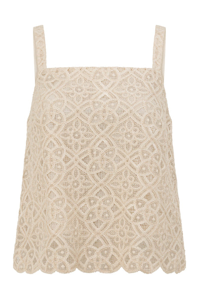 ZOE KRATSMANN LILIUM TOP LACE TANK TOP WITH SQUARE NECK AND SCALLOPED HEM IN PINK OR CREAM 