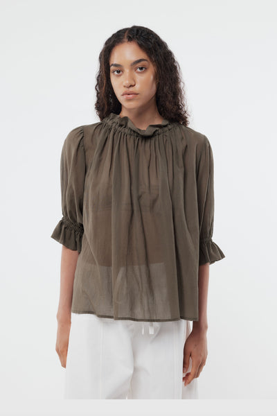 GREGORY PEDDLE TOP KHAKI GREEN BLOUSE COTTON