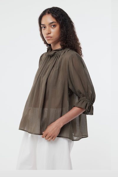 GREGORY PEDDLE TOP KHAKI GREEN BLOUSE COTTON