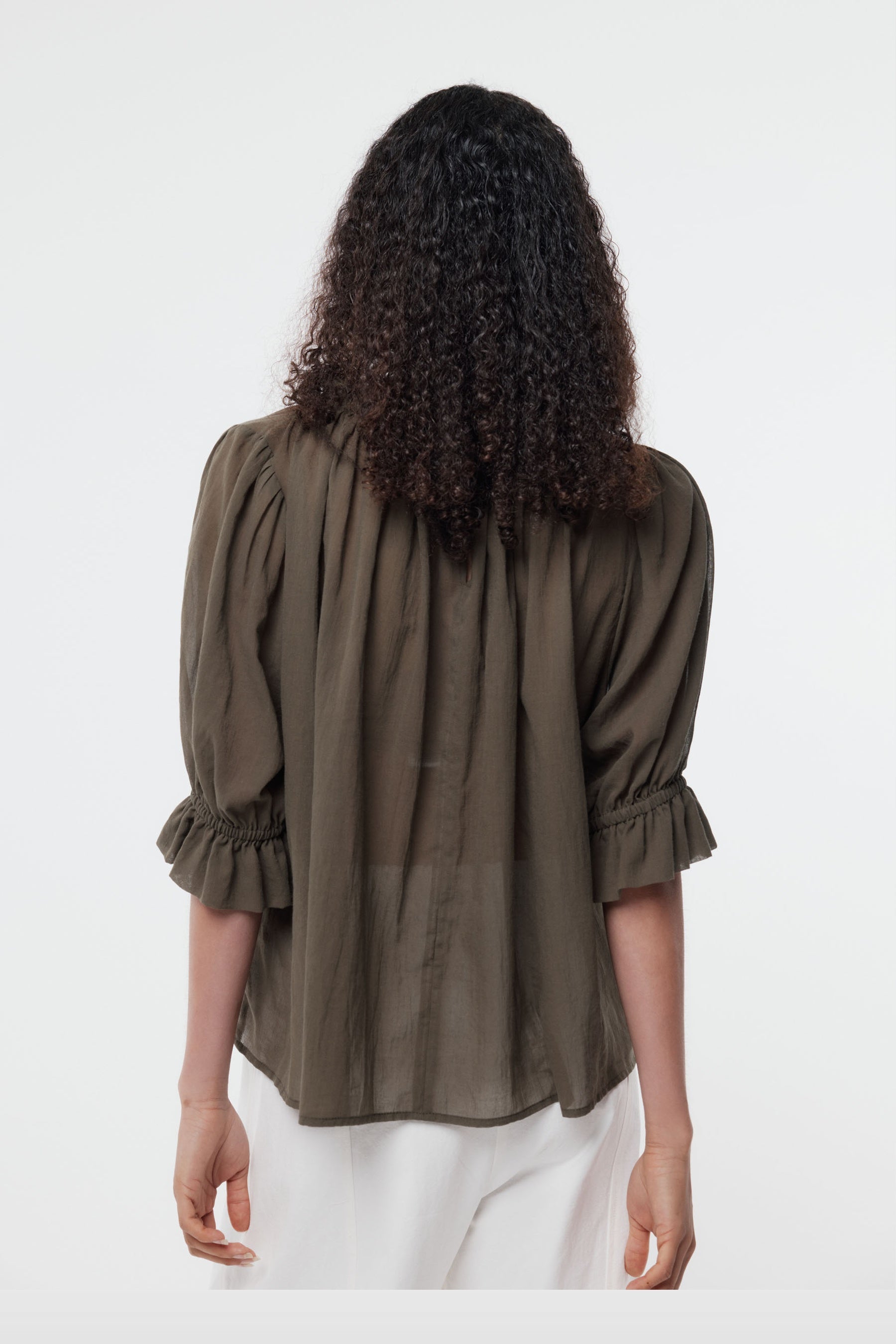 GREGORY PEDDLE TOP KHAKI GREEN BLOUSE COTTON