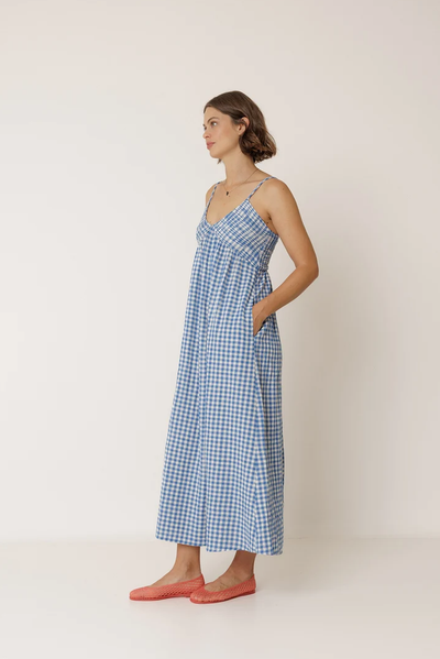 INDI AND COLD STRAPPY GINGHAM DRESS VICOSE MAXI DRESS CHECK BLUE 