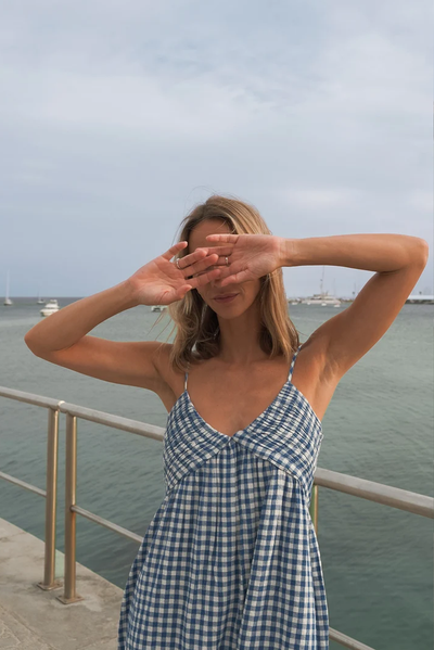 INDI AND COLD STRAPPY GINGHAM DRESS VICOSE MAXI DRESS CHECK BLUE 