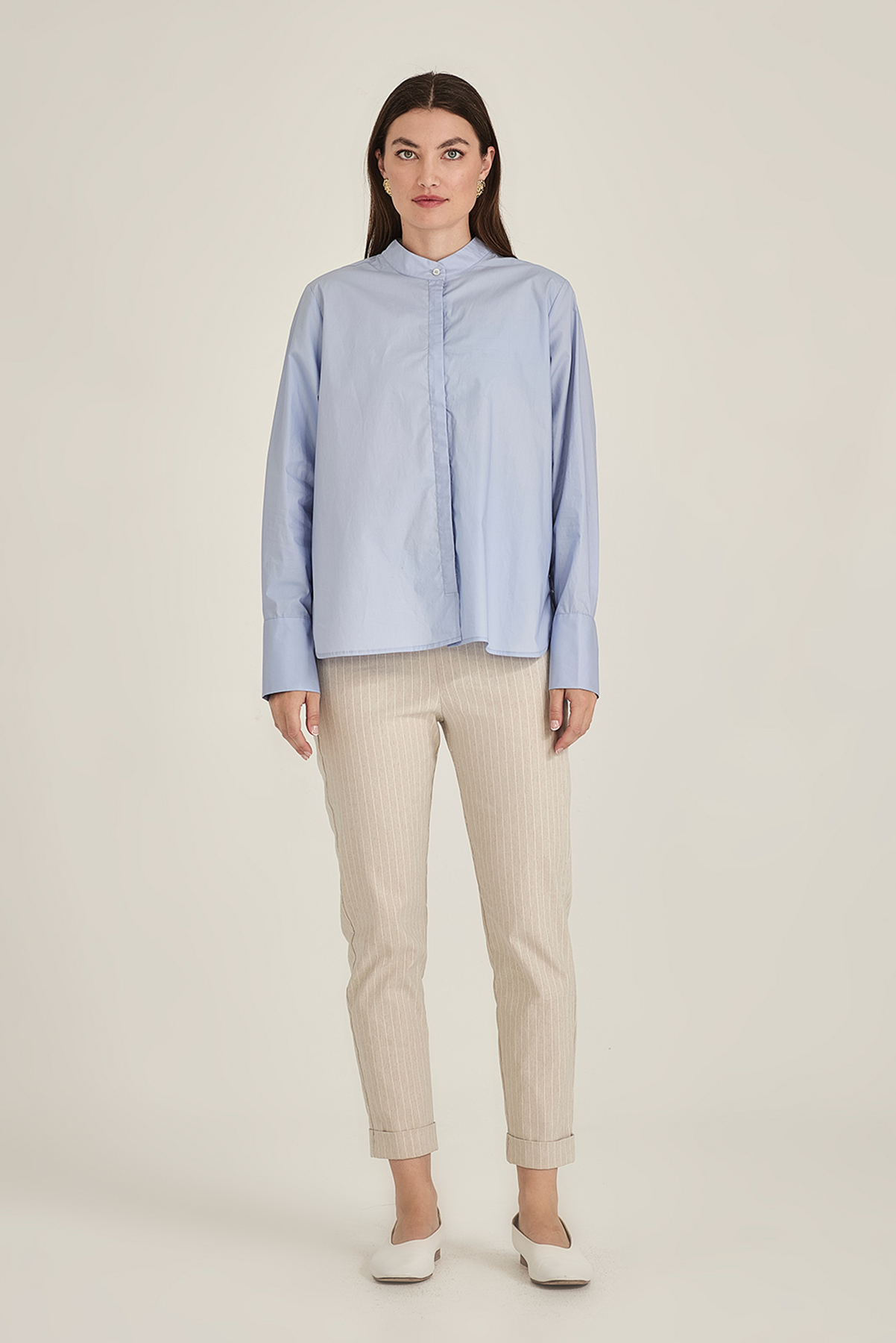 SILLS STRIPED HEPBURN SAND STRIPE STRETCH TROUSER VISCOSE LINEN ELASTANE PANT