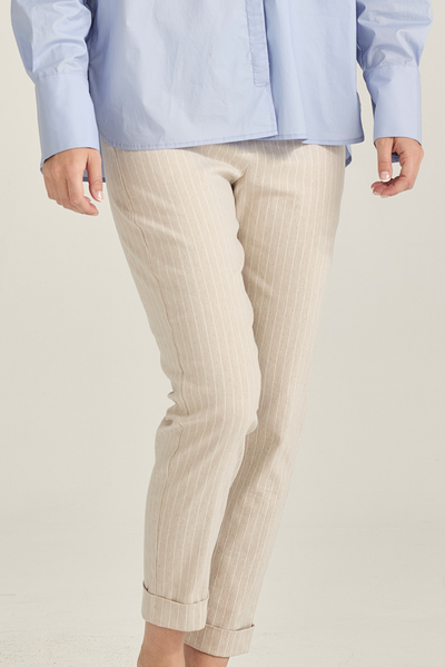 SILLS STRIPED HEPBURN SAND STRIPE STRETCH TROUSER VISCOSE LINEN ELASTANE PANT