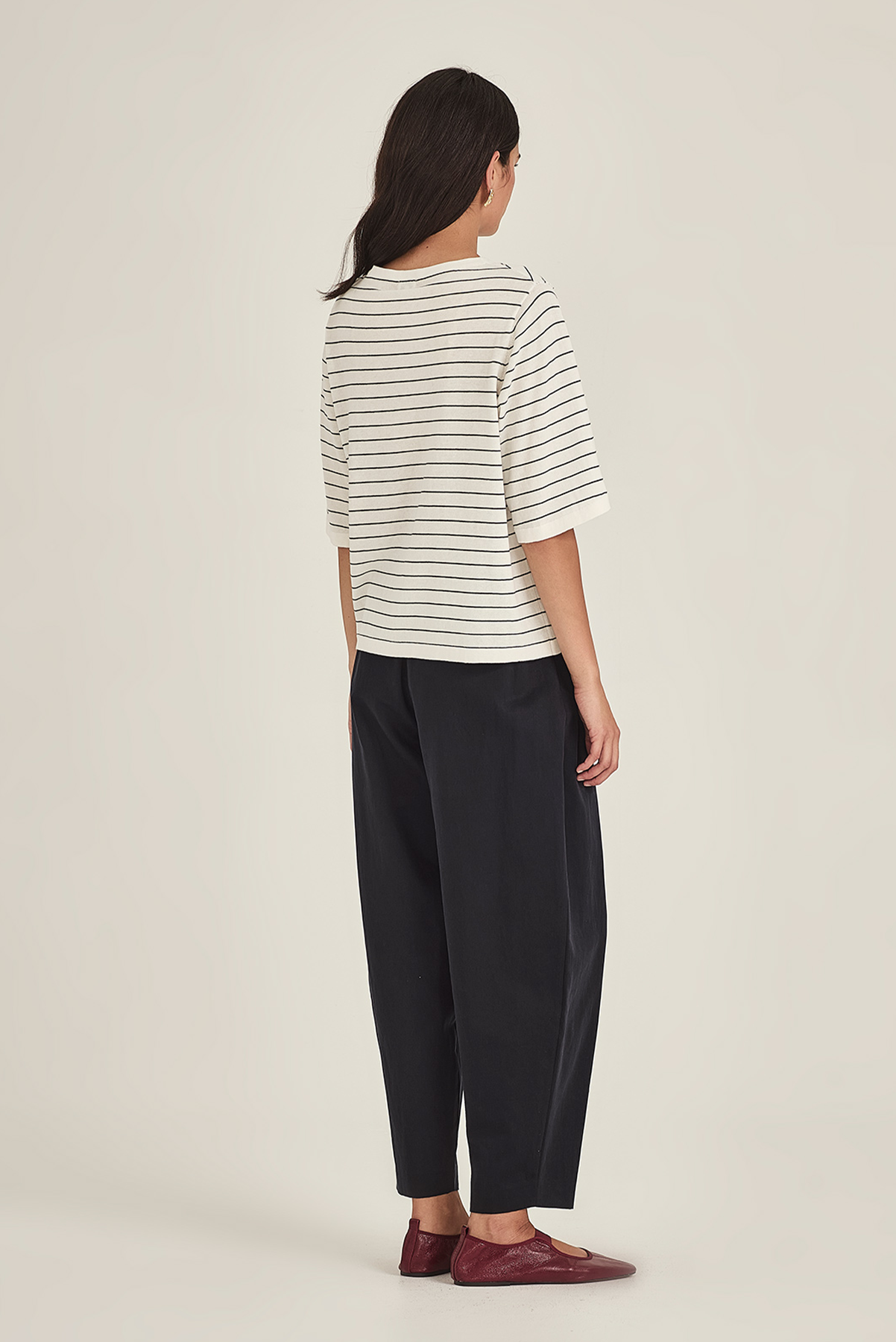 SILLS SUMIRE STRIPED BOXY TEE CHALK NAVY STRIPE TOP COTTON