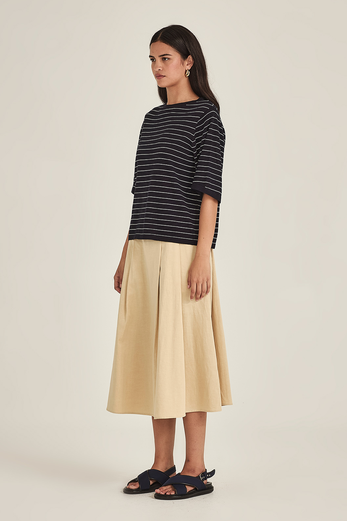 SILLS SUMIRE STRIPED BOXY TEE CHALK NAVY STRIPE TOP COTTON