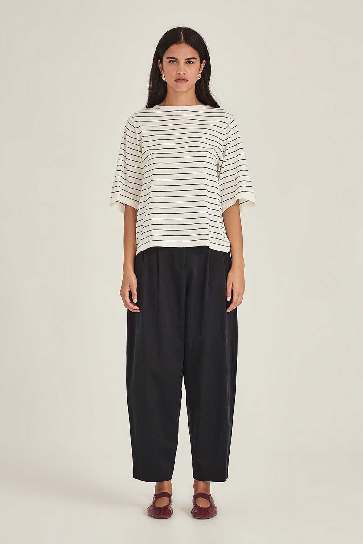 SILLS SUMIRE STRIPED BOXY TEE CHALK NAVY STRIPE TOP COTTON