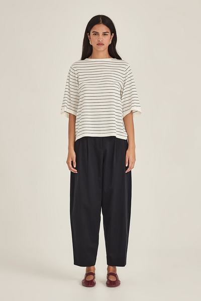 SILLS SUMIRE STRIPED BOXY TEE CHALK NAVY STRIPE TOP COTTON