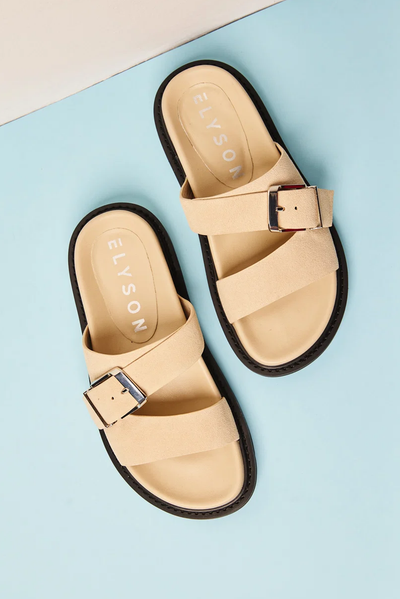 HAEL AND JAX SURGE SANDAL LEATHER STONE IVORY SLIDE
