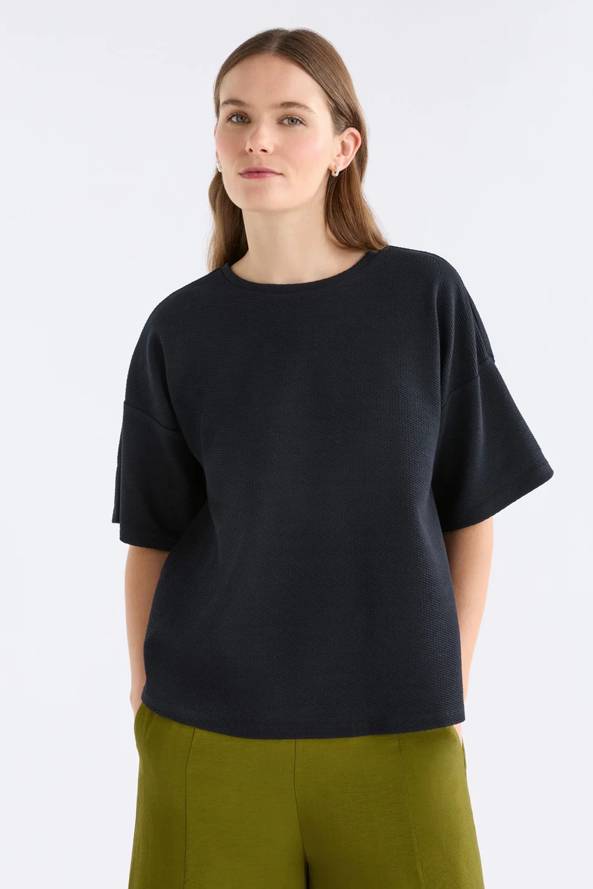 ELK SANNA TEE COTTON TOP BLACK WHITE 