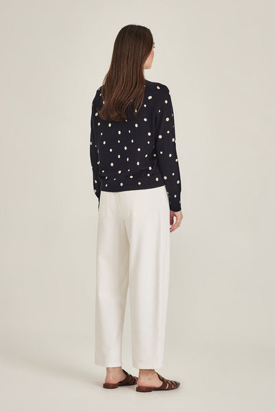 SILLS KAIA SPOT CARDIGAN COTTON KNIT CARDIGAN NAVY WITH CREAM SPOT, GREEN WITH CREAM SPOT