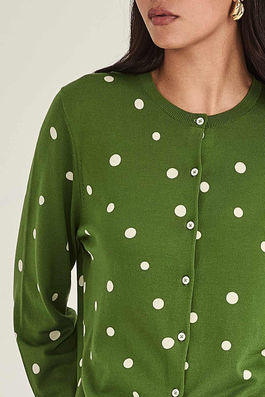 SILLS KAIA SPOT CARDIGAN COTTON KNIT CARDIGAN NAVY WITH CREAM SPOT, GREEN WITH CREAM SPOT
