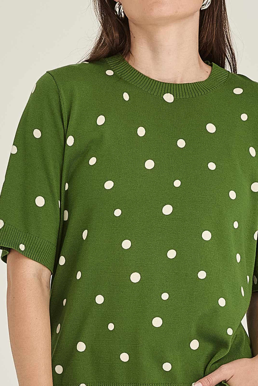SILLS AVA SPOT TEE COTTON BLEND KNIT TEE GREEN WITH CREAM SPOTS AND NAVY WITH CREAM SPOTS