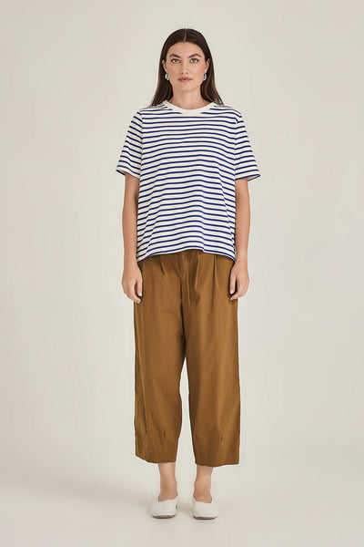SILLS EDIE PANT COTTON PANT CROPPED LENGTH WITH PLEATS ALONG THE WAISTBAND AND A DRAWSTRING IN WHITE, OLIVE OR NAVY