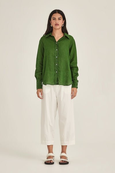 SILLS EDIE PANT COTTON PANT CROPPED LENGTH WITH PLEATS ALONG THE WAISTBAND AND A DRAWSTRING IN WHITE, OLIVE OR NAVY