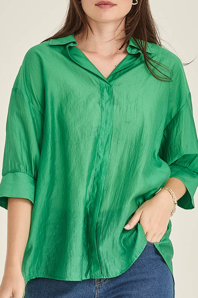 SILLS MILLIE BUTTON DOWN BLOUSE EMERALD