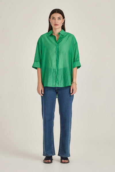 SILLS MILLIE BUTTON DOWN BLOUSE EMERALD