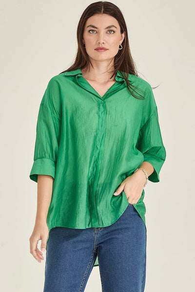 SILLS MILLIE BUTTON DOWN BLOUSE EMERALD