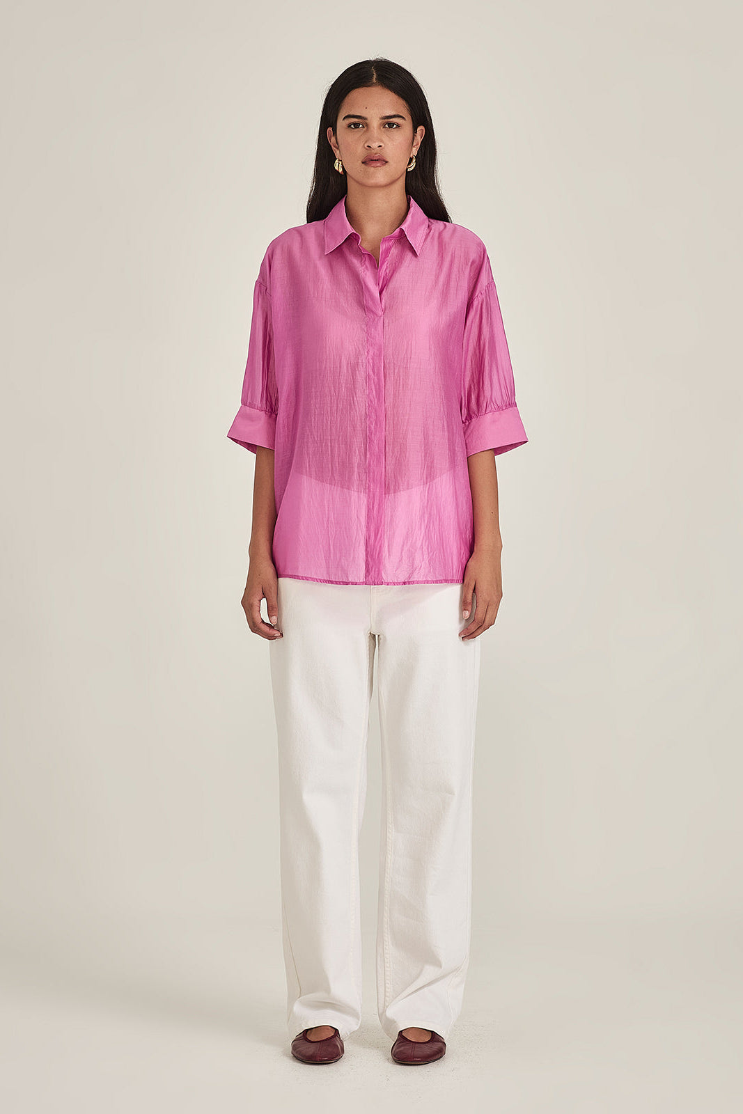 SILLS MILLIE BUTTON DOWN BLOUSE FUSCHIA