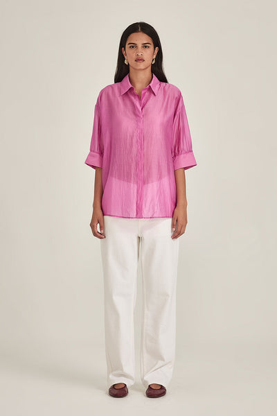 SILLS MILLIE BUTTON DOWN BLOUSE FUSCHIA