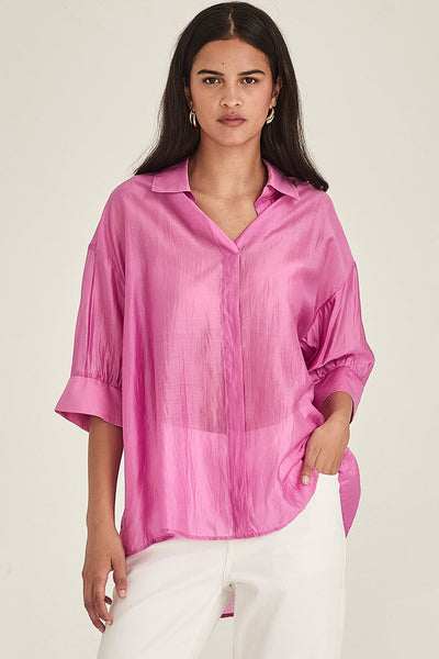 SILLS MILLIE BUTTON DOWN BLOUSE FUSCHIA