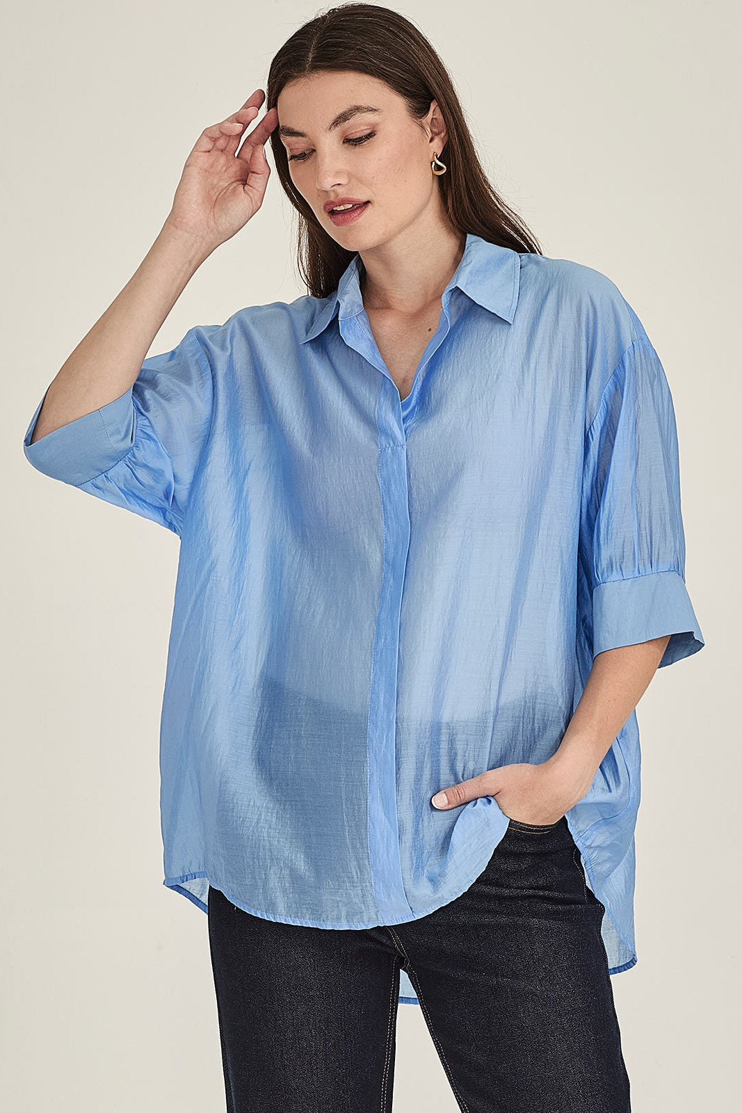 SILLS MILLIE BUTTON DOWN BLOUSE SKY BLUE