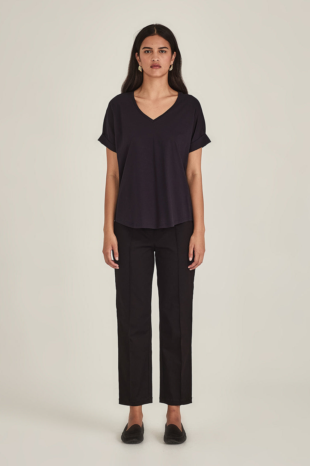 SILLS AUDREY CIGARETTE PANT NAVY RAYON STRETCH PANT