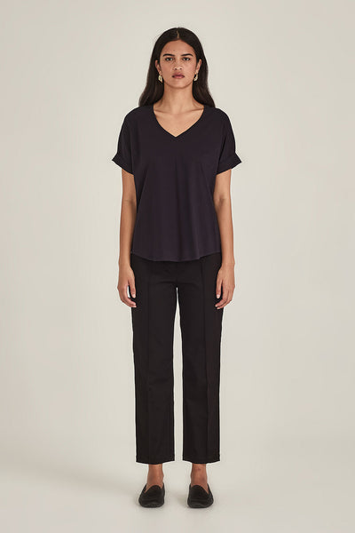 SILLS AUDREY CIGARETTE PANT NAVY RAYON STRETCH PANT