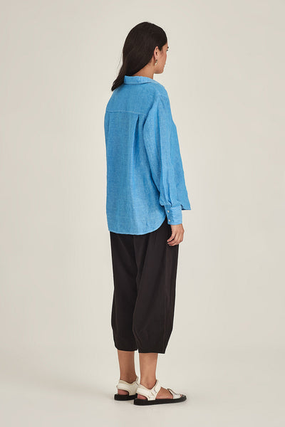 SILLS PRINCETON LINEN SHIRT classic button up linen shirt with white contrast stitching comes in navy, blue and green
