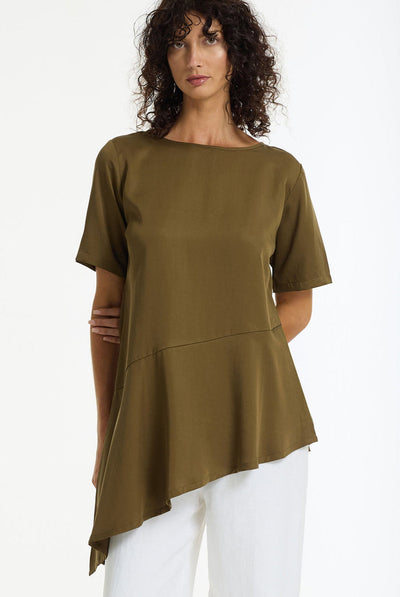 BLAK SOFT REBELLION  ASYMMETRIC TOP KAHKI 