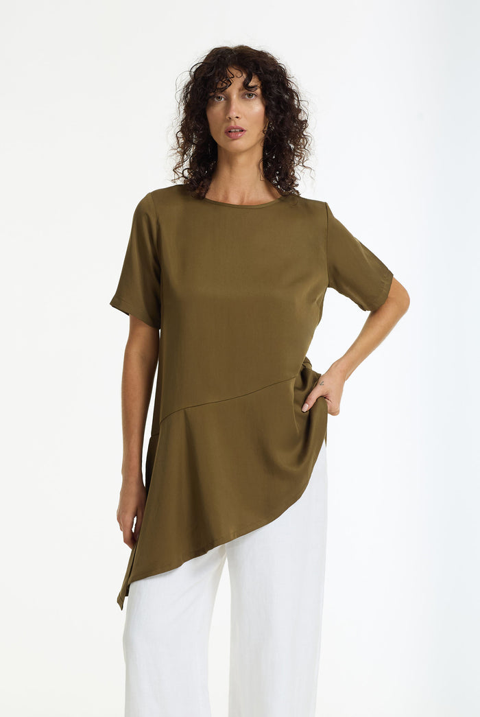 BLAK SOFT REBELLION  ASYMMETRIC TOP KAHKI 