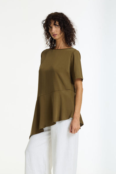 BLAK SOFT REBELLION  ASYMMETRIC TOP KAHKI 
