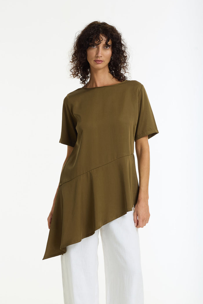 BLAK SOFT REBELLION  ASYMMETRIC TOP KAHKI 