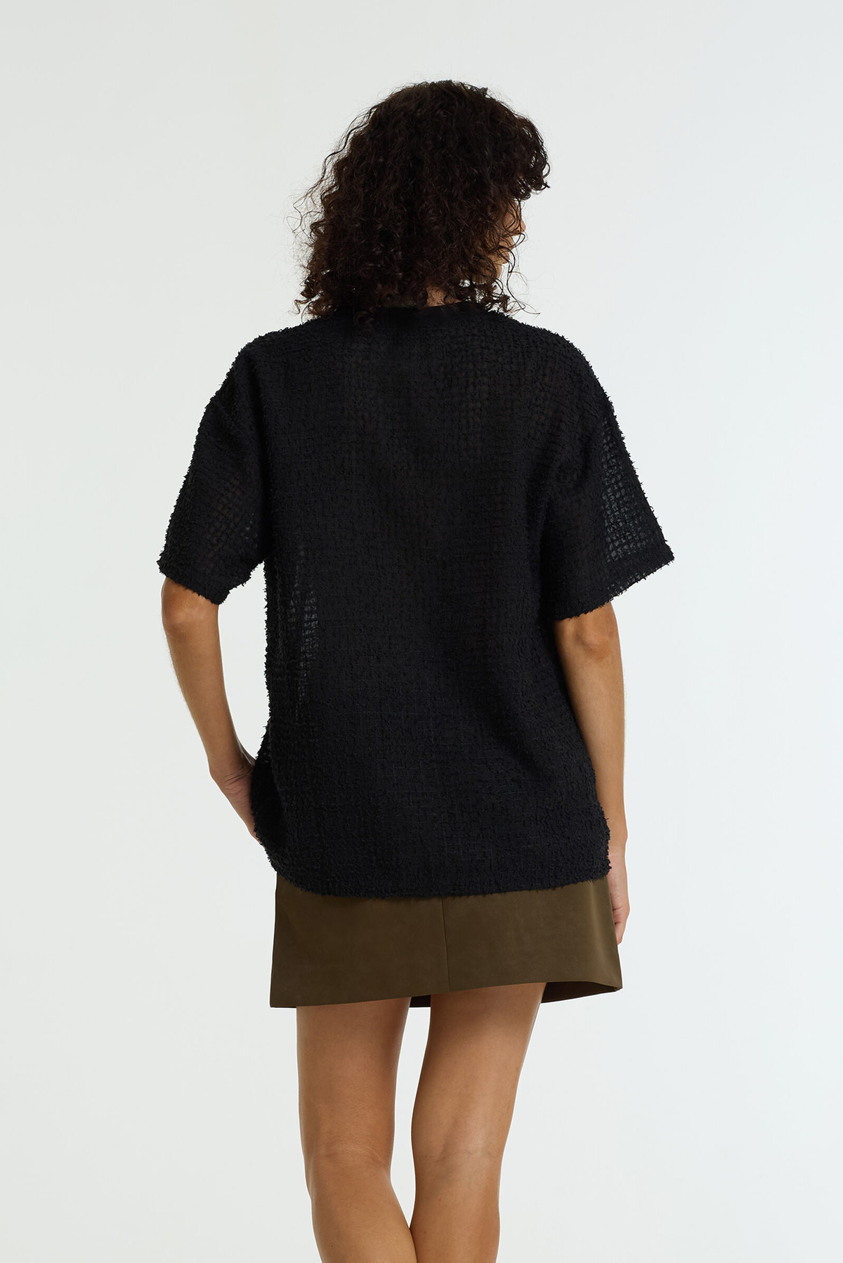 BLAK STILL MOMENT TOP POLYESTER CHIFFON COTTON BLACK TEXTURED TEE