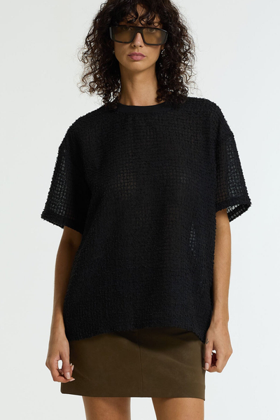 BLAK STILL MOMENT TOP POLYESTER CHIFFON COTTON BLACK TEXTURED TEE