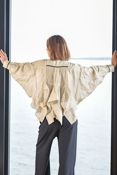 TRELISE COOPER ALL ABOUT THE BUSTLE SHIRT VISCOSE LYOCELL NYLON NATURAL VINTAGE RUFFLE
