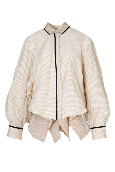 TRELISE COOPER ALL ABOUT THE BUSTLE SHIRT VISCOSE LYOCELL NYLON NATURAL VINTAGE RUFFLE