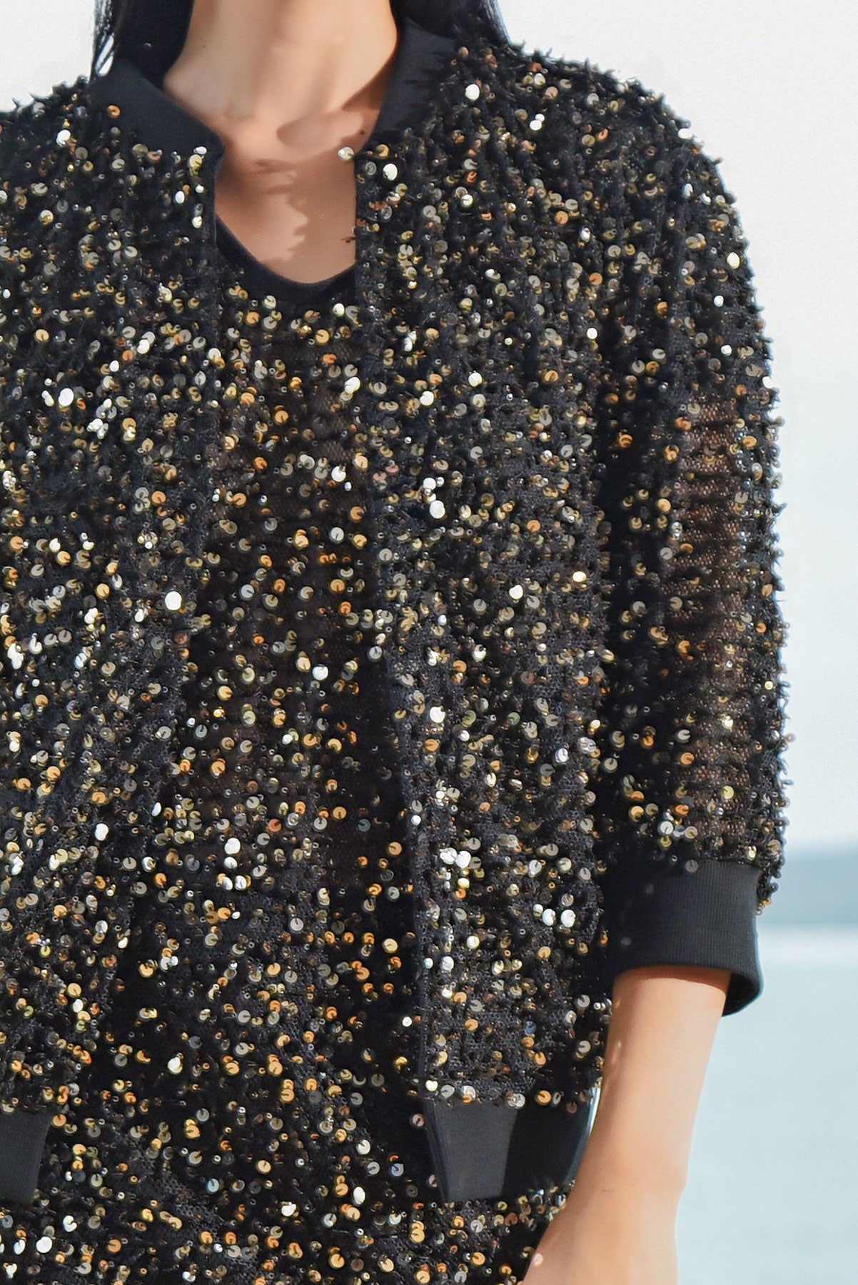 TRELISE COOPER DISCO DIVA JACKET BLACK GOLD POLYESTER SEQUIN 