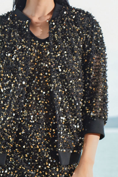 TRELISE COOPER DISCO DIVA JACKET BLACK GOLD POLYESTER SEQUIN 