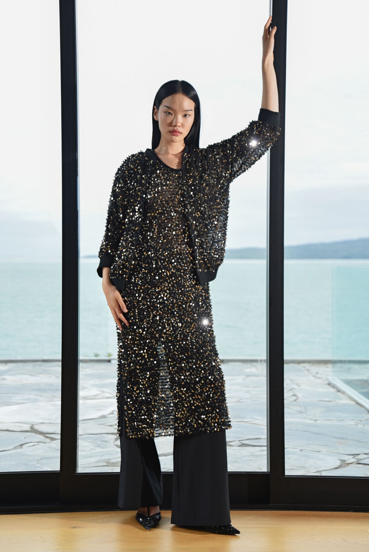 TRELISE COOPER DISCO DIVA JACKET BLACK GOLD POLYESTER SEQUIN 