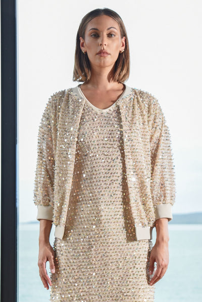 TRELISE COOPER DISCO DIVA JACKET POLYESTER SEQUIN VINTAGE NATURAL SILVER 
