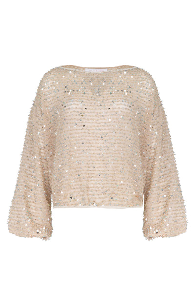TRELISE COOPER SHIMMY AND SHINE TOP NATURAL POLYESTER SEQUIN SILVER