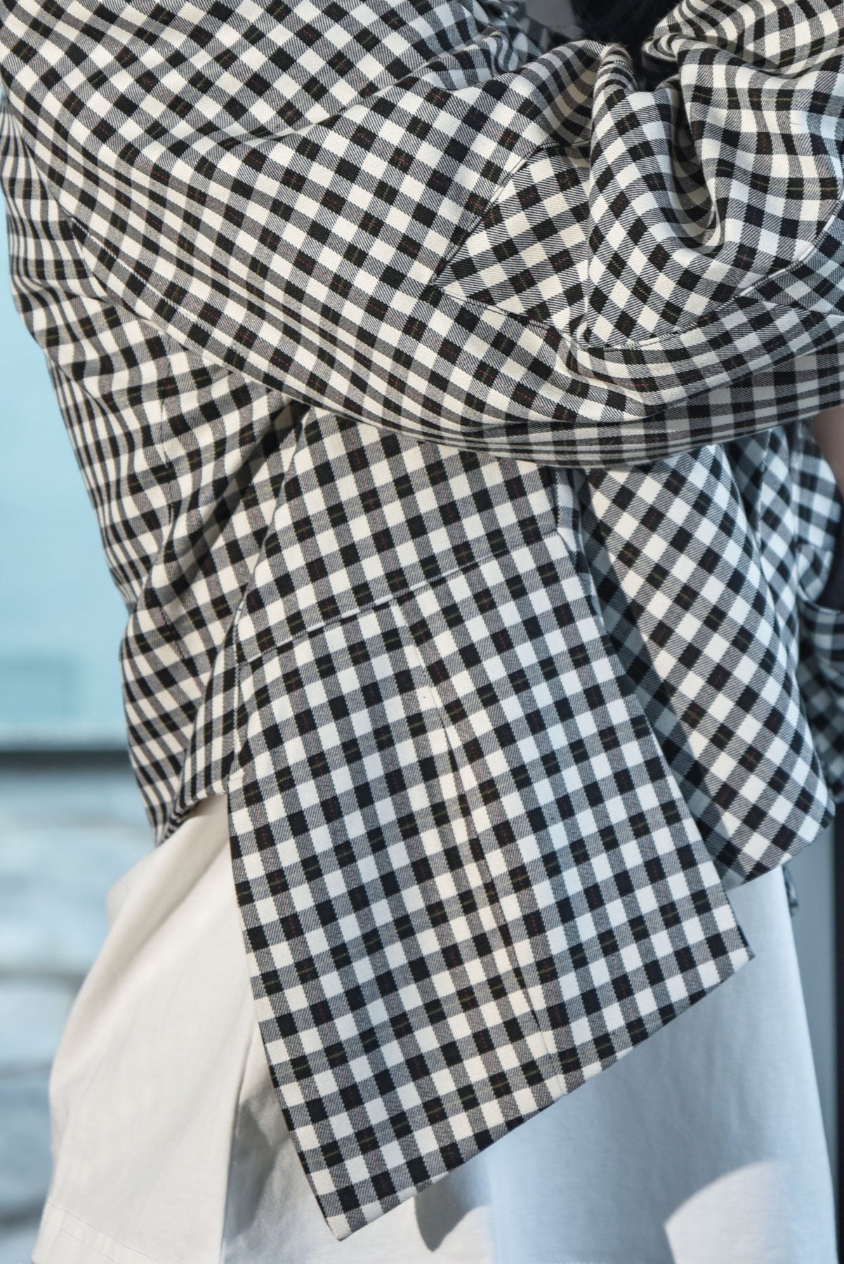 TRELISE COOPER ART OF ME JACKET BLACK AND WHITE GINGHAM CROPPED  OPEN JACKET WITH BARREL SLEEVES 