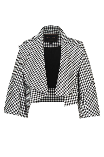 TRELISE COOPER ART OF ME JACKET BLACK AND WHITE GINGHAM CROPPED  OPEN JACKET WITH BARREL SLEEVES 