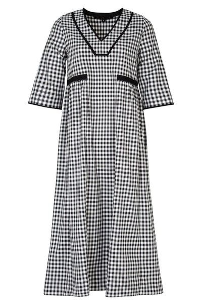 TRELISE COOPER TOGATHER WITH YOU DRESS BLACK AND WHITE GINGHAM DRESS WITH 1/2 SLEEVES AND VNECK RELAXED FIT 